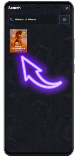 Casino search screen showing Wisdom of Athena slot in search results