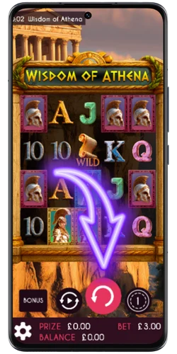 Wisdom of Athena base game on mobile with wild symbol and £3.00 bet