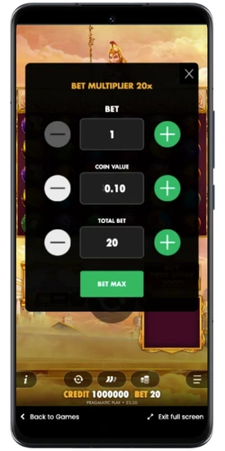Wisdom of Athena bet settings panel showing coin value 0.10 and total bet 20